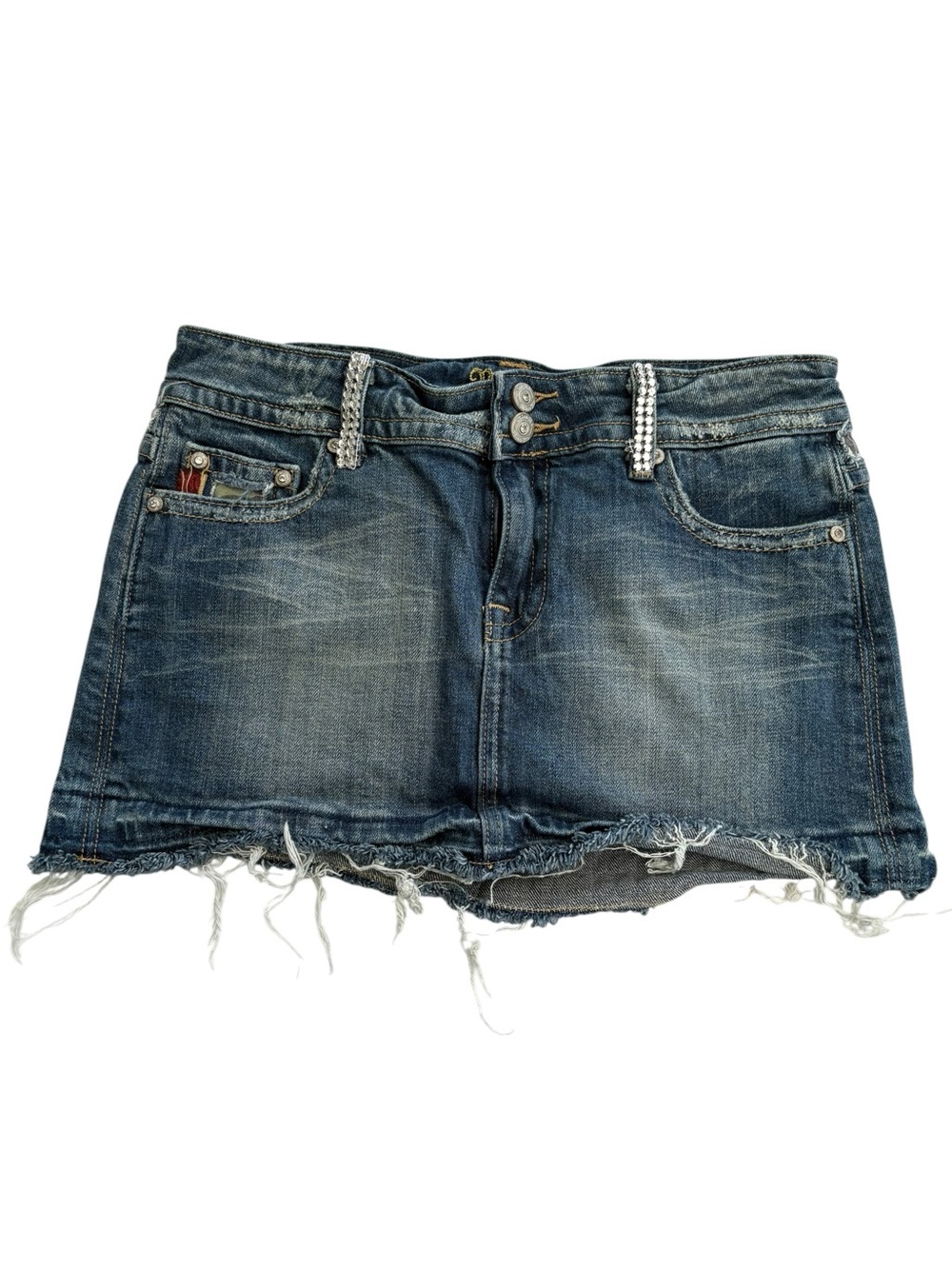 Miss me size medium y2k camo gem Dark Blue Distressed Denim Mini Skirt - Picture 7 of 12